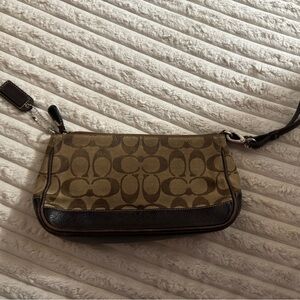Coach Tan and Brown Signature Wristlet